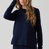 Brushed Boucle Long Sleeve Top - Indigo