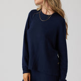 Brushed Boucle Long Sleeve Top - Indigo