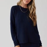 Brushed Boucle Long Sleeve Top - Indigo