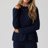 Brushed Boucle Long Sleeve Top - Indigo