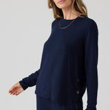 Brushed Boucle Long Sleeve Top - Indigo