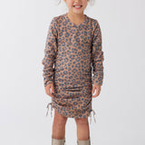 Kids Leopard Long Sleeve Ruched Dress