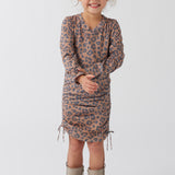 Kids Leopard Long Sleeve Ruched Dress