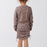 Kids Leopard Long Sleeve Ruched Dress